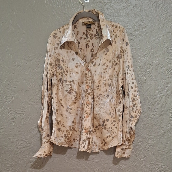 Ashley Stewart Tops - Ashley Stewart Wome's Beige and Brown Patterned Button Down Shirt Size 18